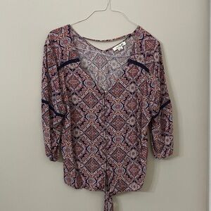 Simply Noelle Red and Blue Patterned Blouse